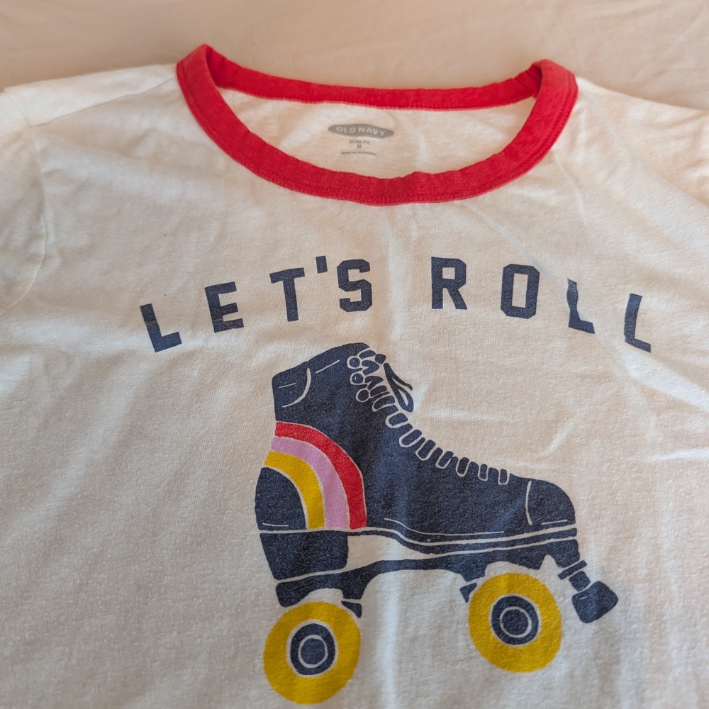 Old Navy Kids' White Tee with Red and Blue Roller Skate Design
